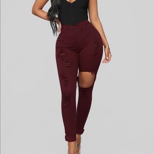 Fashion Nova Glistening Jeans - Burgundy- size 3